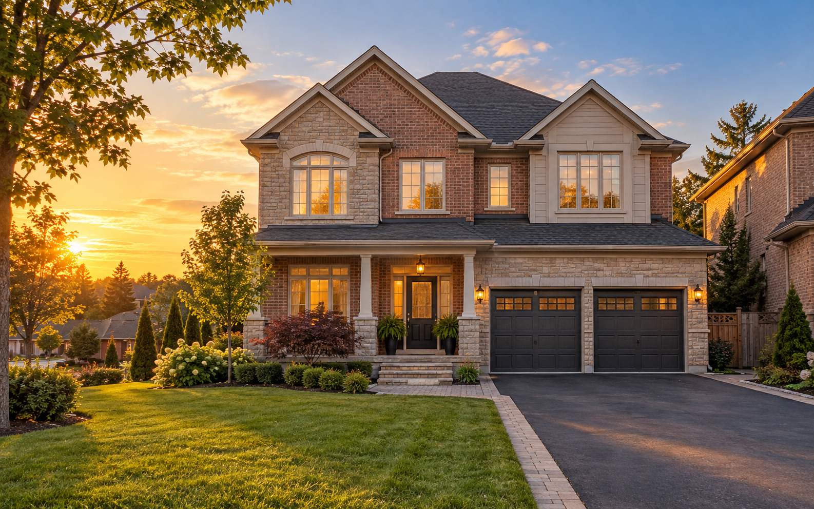Welcoming detached Ontario home at sunset